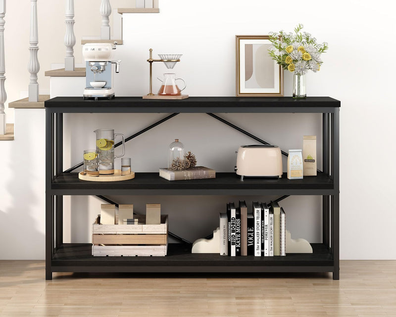 47" 3 Tier Low Bookcase Industrial Modern Short