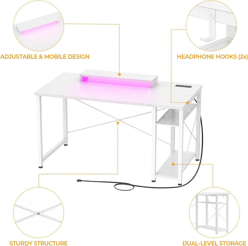 47 Inch Gaming Desk with Power Outlets LED
