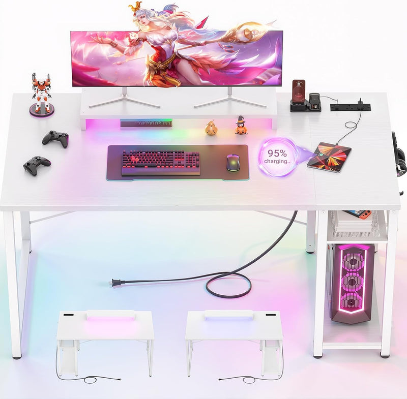 47 Inch Gaming Desk with Power Outlets LED