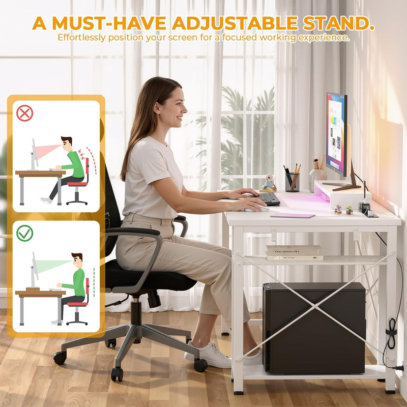47 Inch Gaming Desk with Power Outlets LED