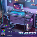 47 Inch Gaming Desk with Power Outlets LED