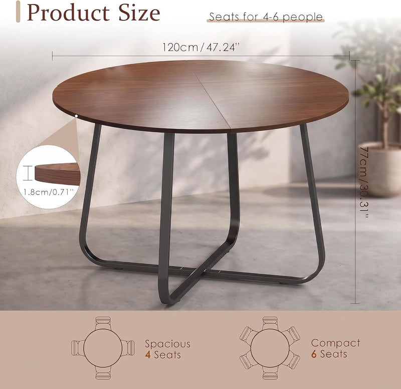 47'' Round Dining Table Modern Wooden Kitchen Tables