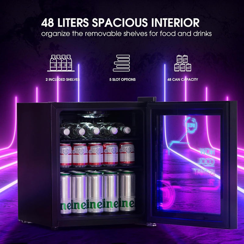 48L Mini Fridge with Glass Door Quiet 39db