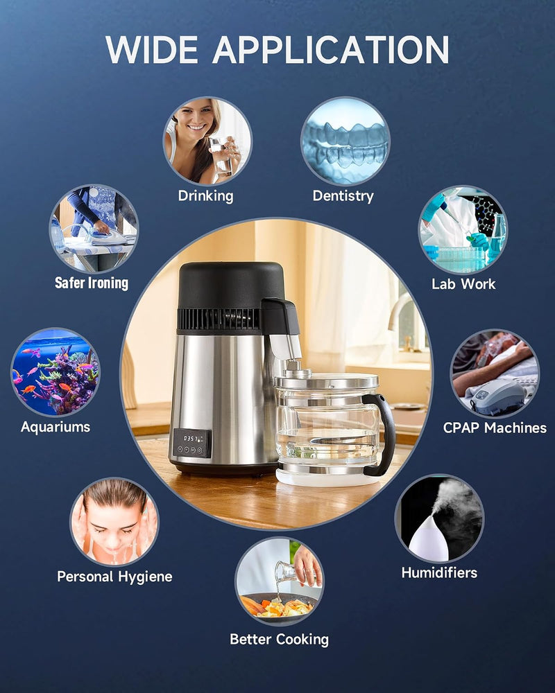 4L Water Distiller with Reservation Auto-Off 750W Distilled