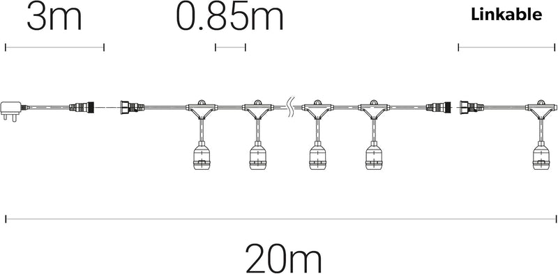 Festoon Outdoor String Lighting 20m Globe Lights
