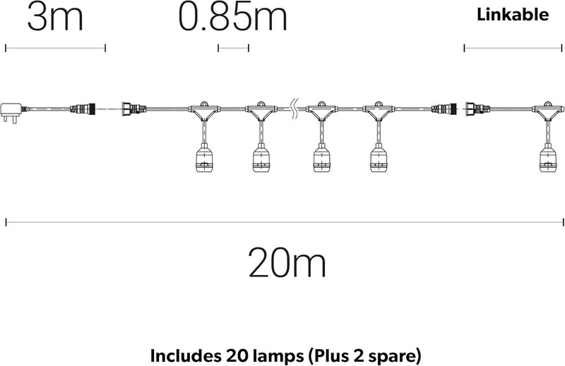 Festoon Outdoor String Lighting 20m Globe Lights
