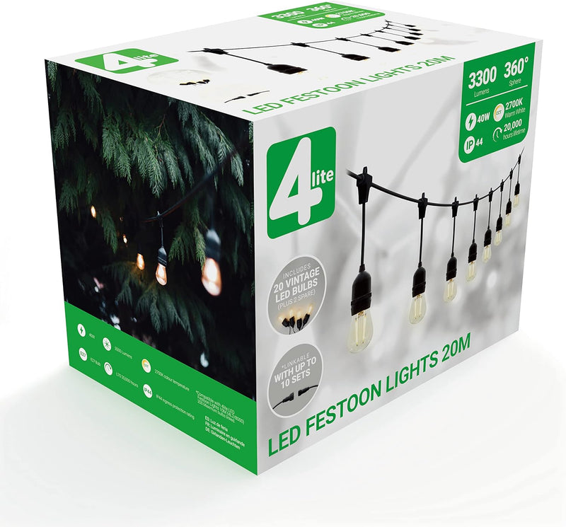 Festoon Outdoor String Lighting 20m Globe Lights