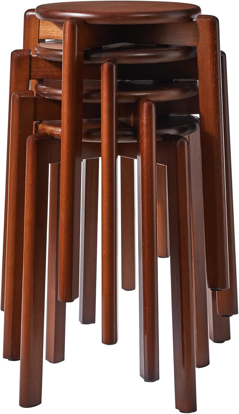 4pcs Solid Stackable Wood Round Stool Shoes Change