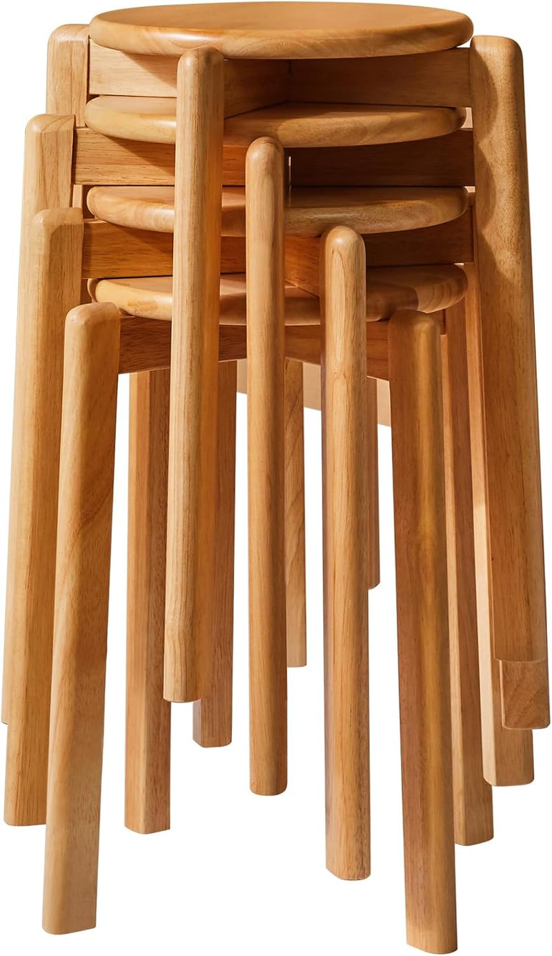4pcs Solid Stackable Wood Round Stool Shoes Change