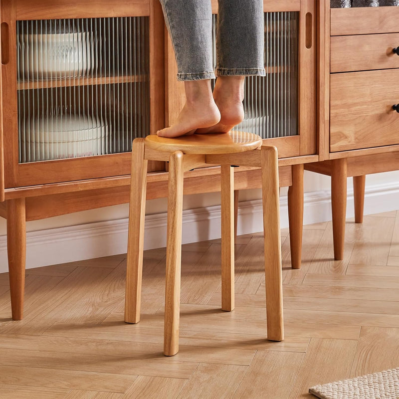 4pcs Solid Stackable Wood Round Stool Shoes Change