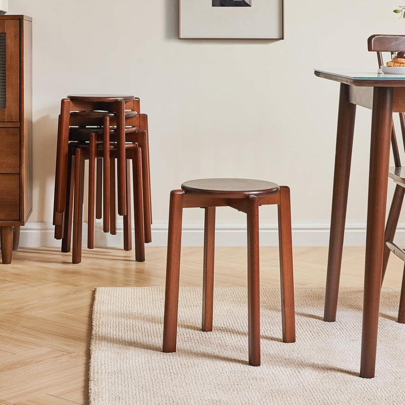 4pcs Solid Stackable Wood Round Stool Shoes Change