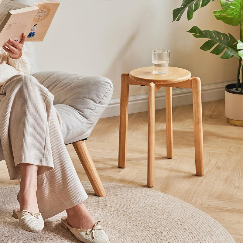 4pcs Solid Stackable Wood Round Stool Shoes Change