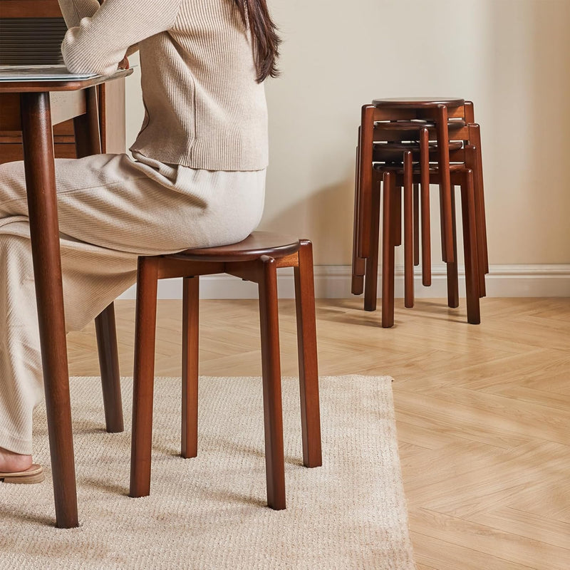 4pcs Solid Stackable Wood Round Stool Shoes Change