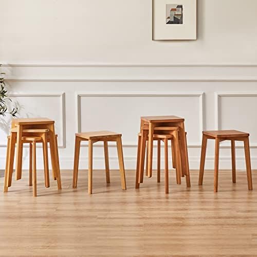 4pcs Wooden Stool Stacking Breakfast Counter Height Stools