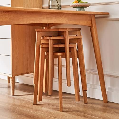 4pcs Wooden Stool Stacking Breakfast Counter Height Stools