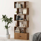 5 6-Tier Bookcase Wooden S-Shaped Storage Bookshelf
