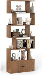 5 6-Tier Bookcase Wooden S-Shaped Storage Bookshelf