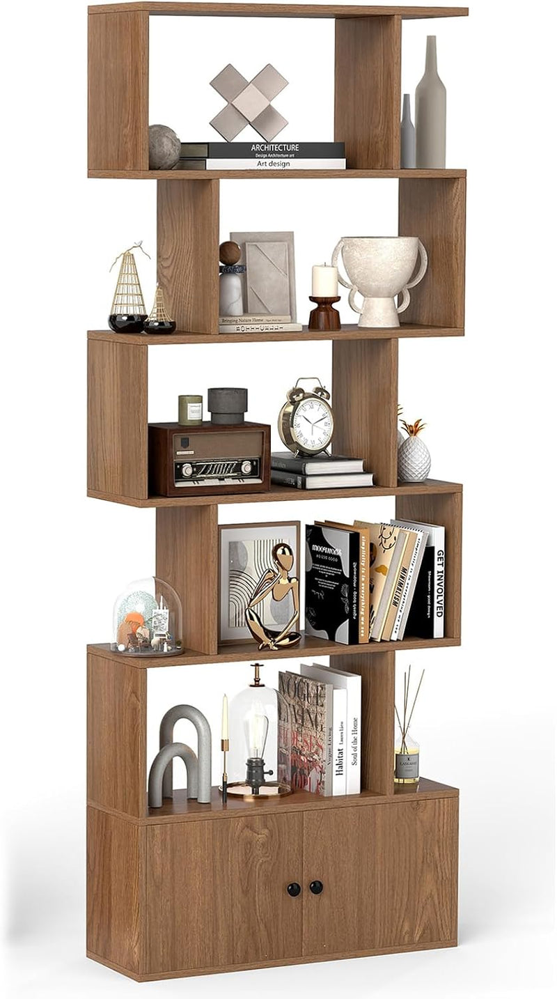 5 6-Tier Bookcase Wooden S-Shaped Storage Bookshelf