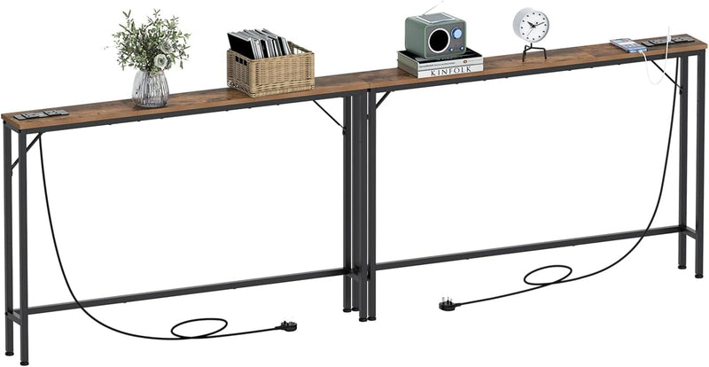 5.9" Skinny Console Table with Charging Station Narrow