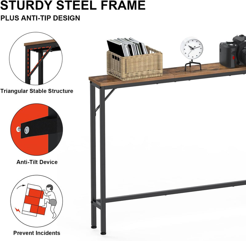 5.9" Skinny Console Table with Charging Station Narrow