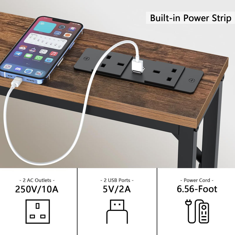 5.9" Skinny Console Table with Charging Station Narrow