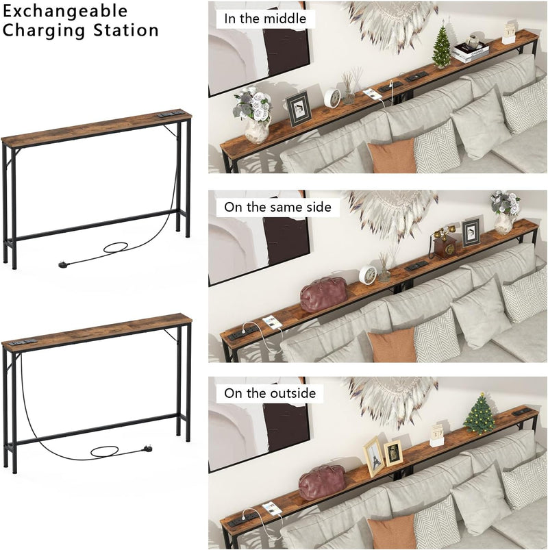 5.9" Skinny Console Table with Charging Station Narrow