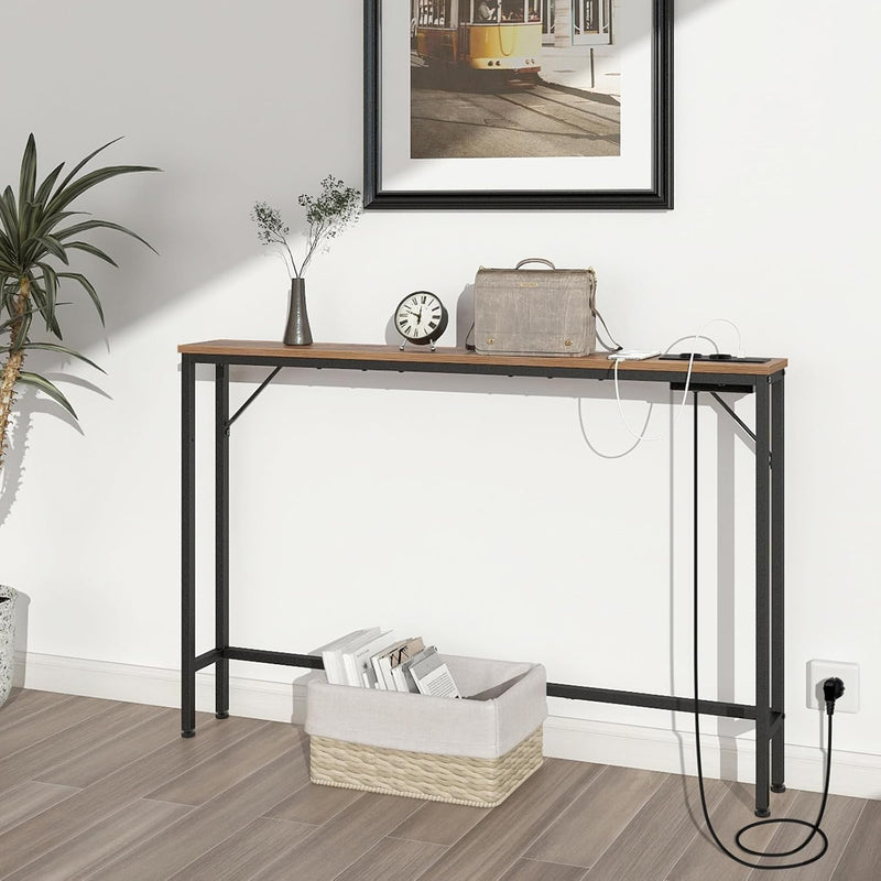 5.9" Skinny Console Table with Charging Station Narrow