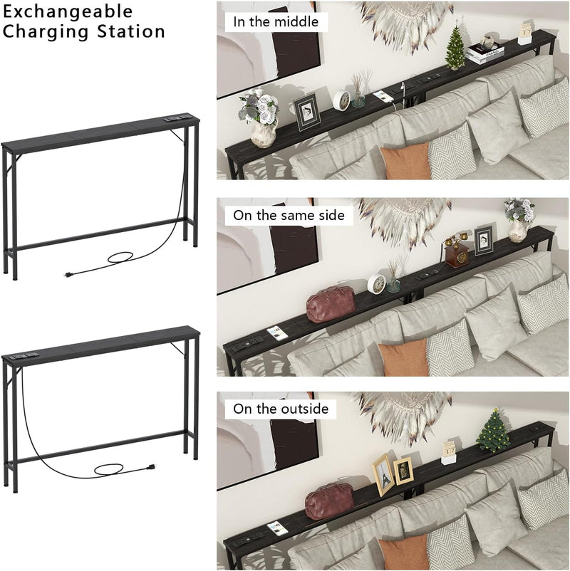 5.9" Skinny Console Table with Charging Station Narrow