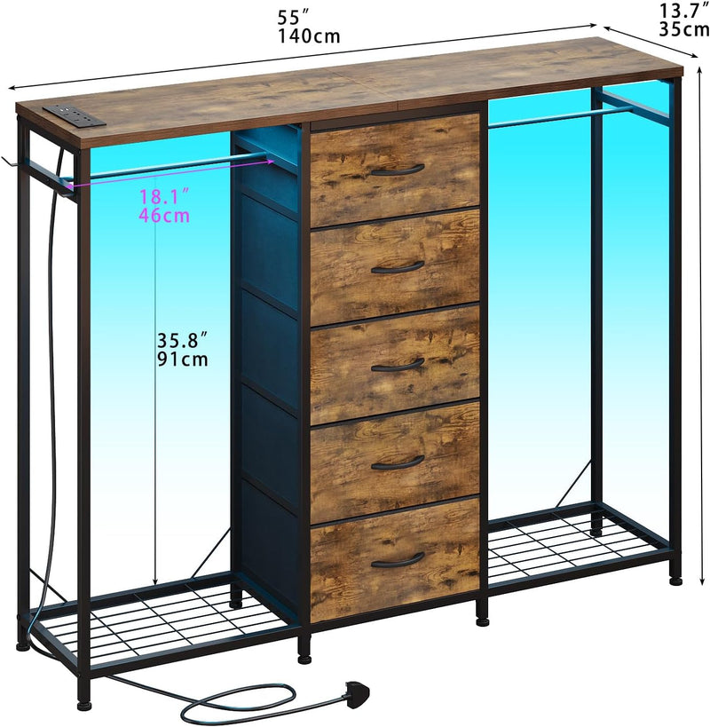5 Drawer Dresser with Clothes Rack Chest