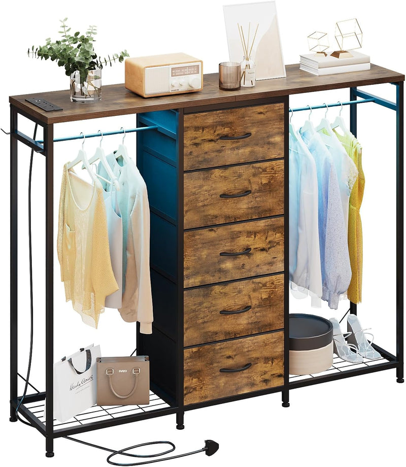 5 Drawer Dresser with Clothes Rack Chest