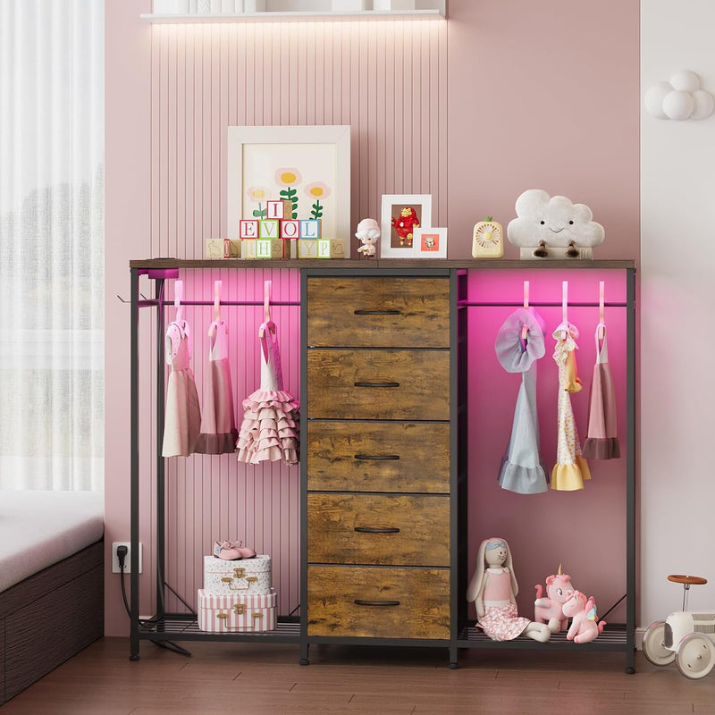 5 Drawer Dresser with Clothes Rack Chest