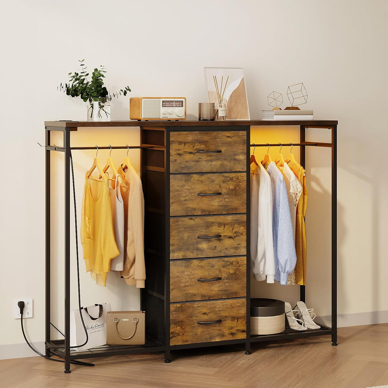 5 Drawer Dresser with Clothes Rack Chest