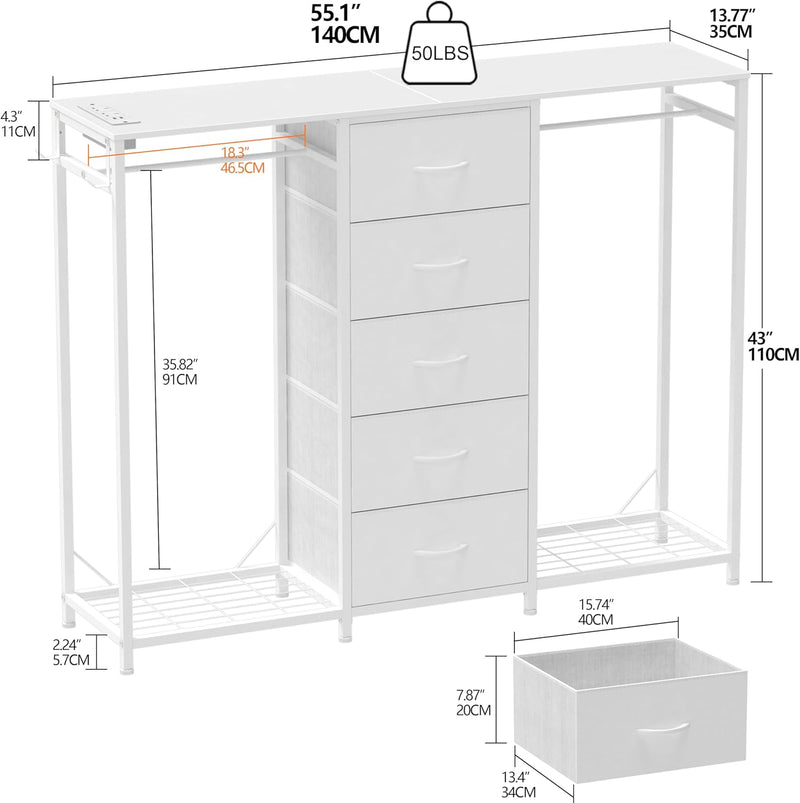 5 Drawer Dresser with Clothes Rack Chest