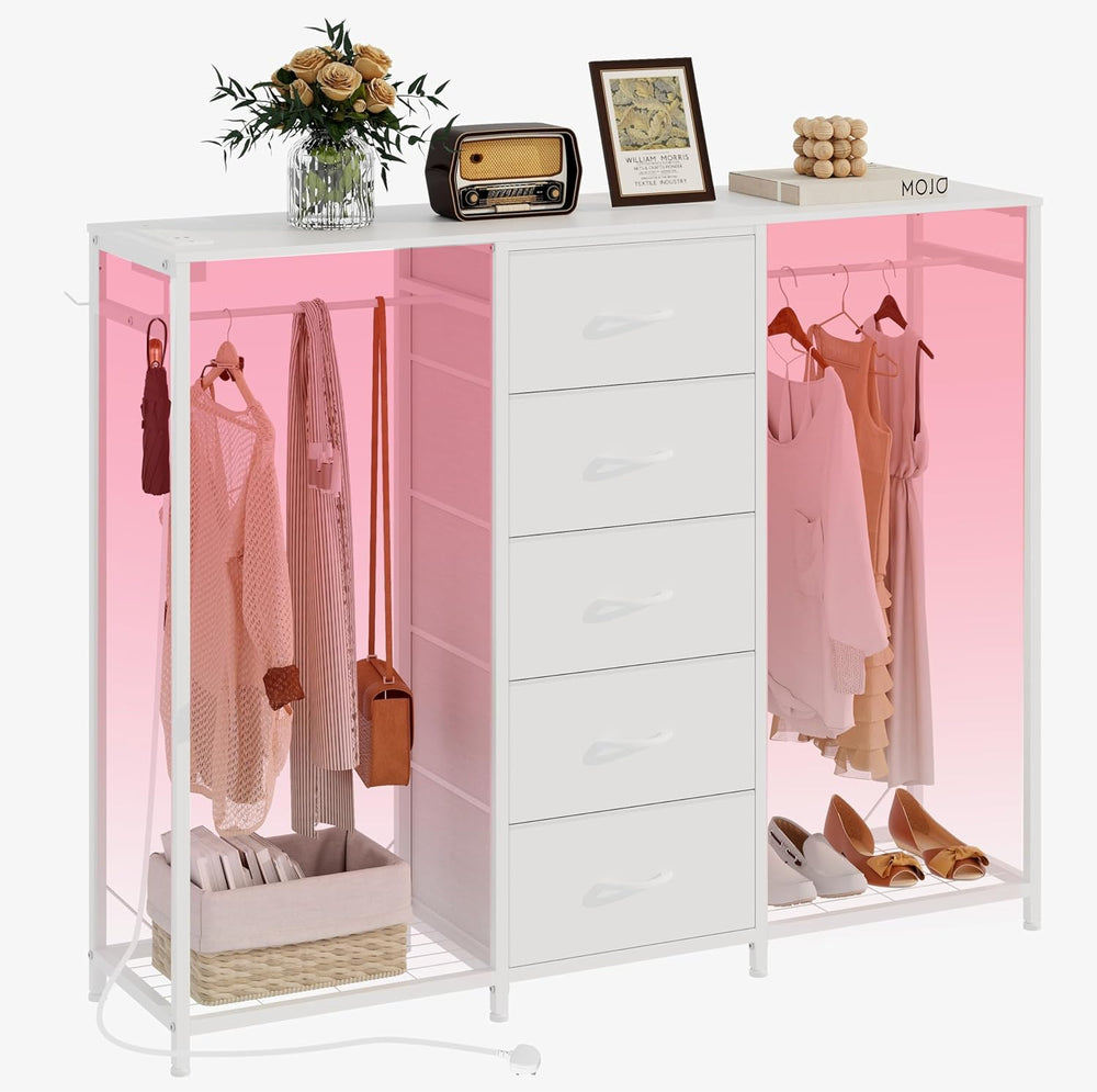 5 Drawer Dresser with Clothes Rack Chest