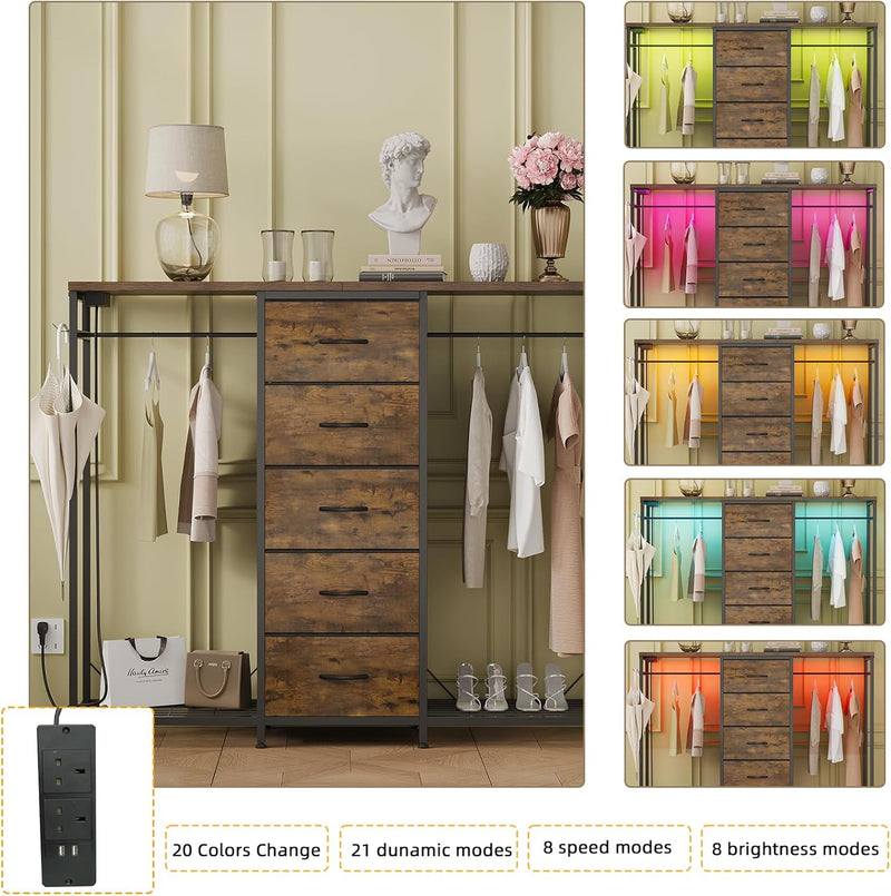 5 Drawer Dresser with Clothes Rack Chest