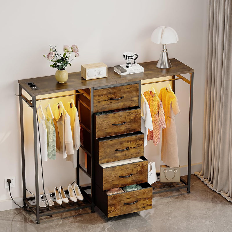 5 Drawer Dresser with Clothes Rack Chest