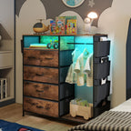 5 Drawer Dresser with Clothes Rail LED Lights