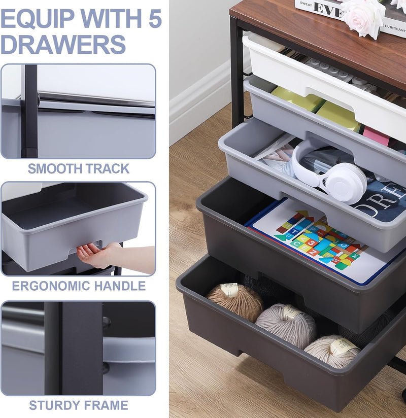 5-Drawer Storage Trolley Rolling Cart