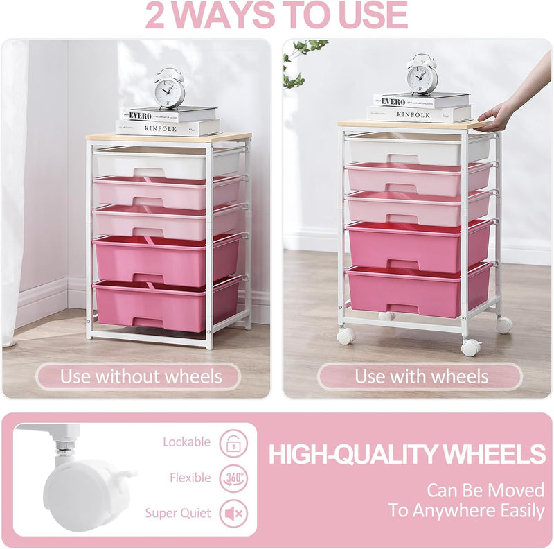 5-Drawer Storage Trolley Rolling Cart