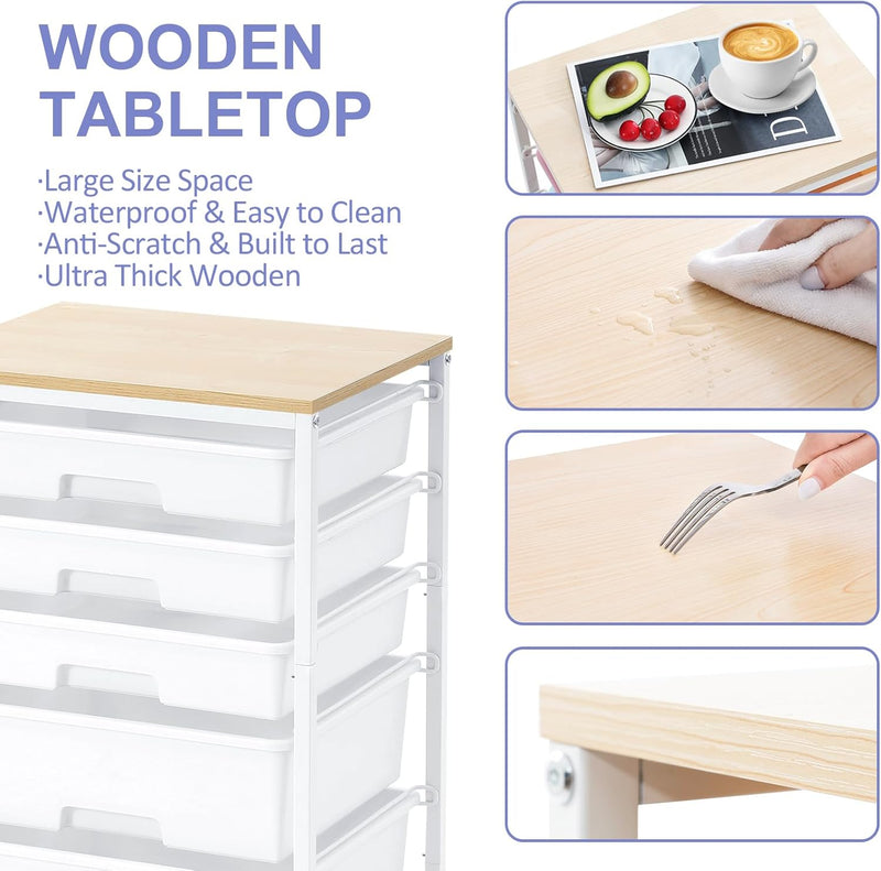 5-Drawer Storage Trolley Rolling Cart
