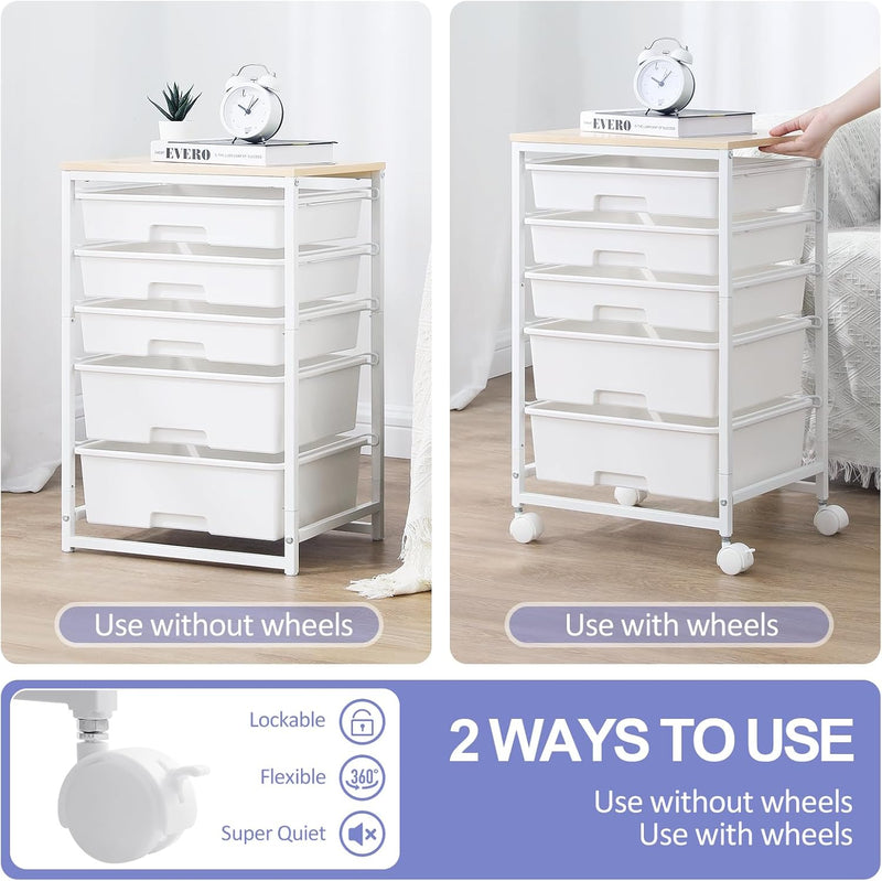 5-Drawer Storage Trolley Rolling Cart