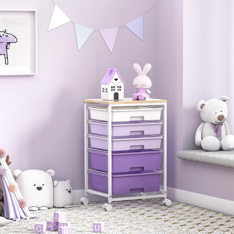 5-Drawer Storage Trolley Rolling Cart