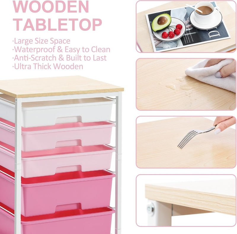5-Drawer Storage Trolley Rolling Cart