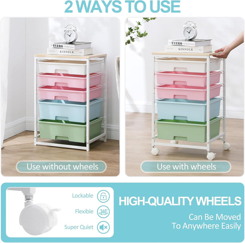 5-Drawer Storage Trolley Rolling Cart