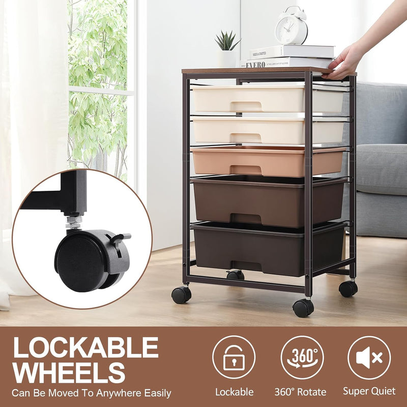 5-Drawer Storage Trolley Rolling Cart