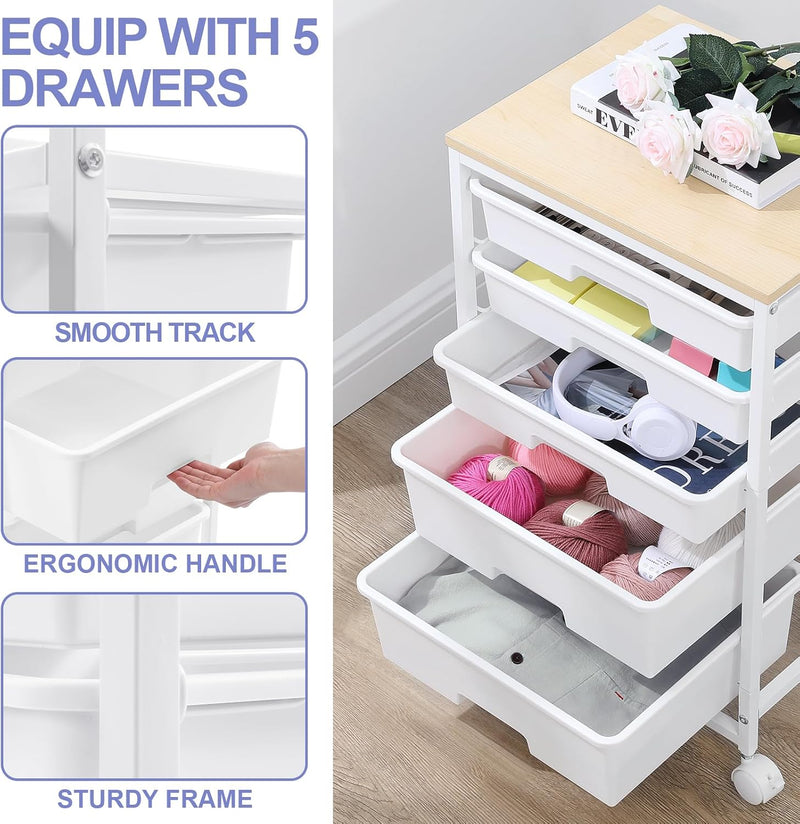 5-Drawer Storage Trolley Rolling Cart