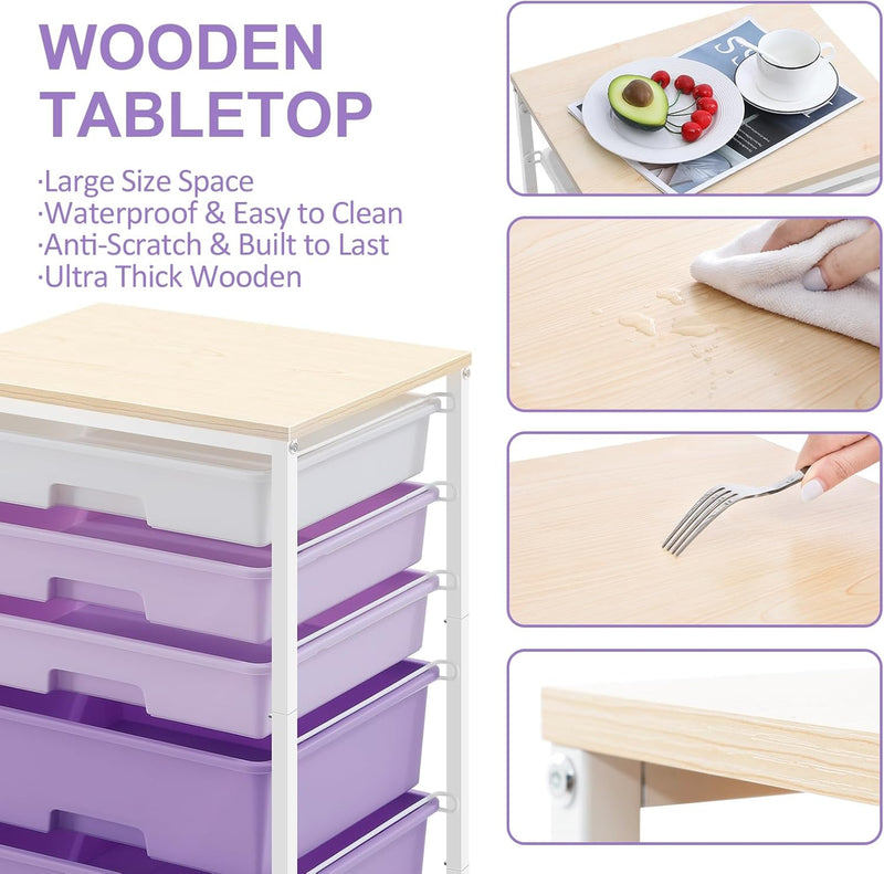 5-Drawer Storage Trolley Rolling Cart