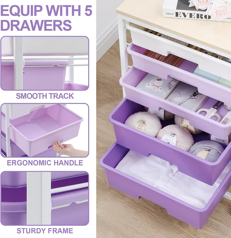 5-Drawer Storage Trolley Rolling Cart