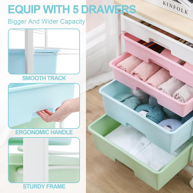5-Drawer Storage Trolley Rolling Cart