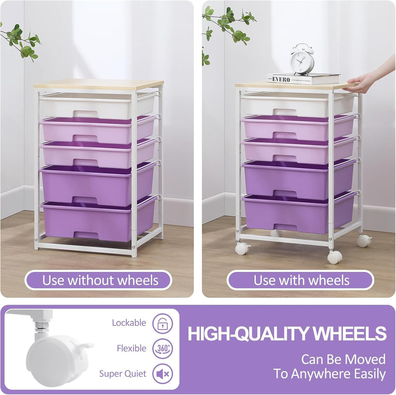 5-Drawer Storage Trolley Rolling Cart